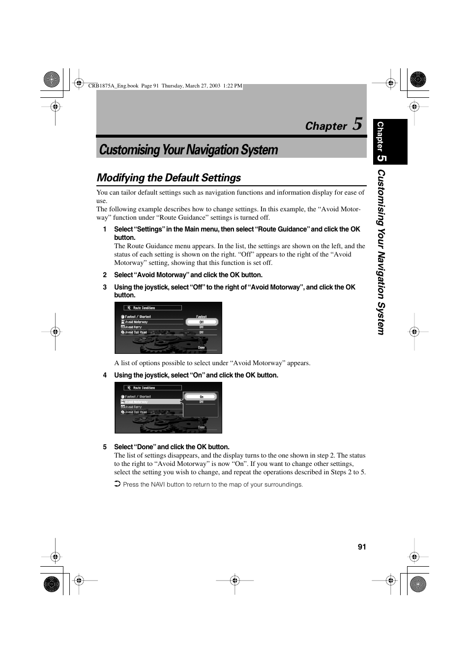 Customising your navigation system, Chapter, Modifying the default settings | Pioneer AVIC700D User Manual | Page 92 / 190