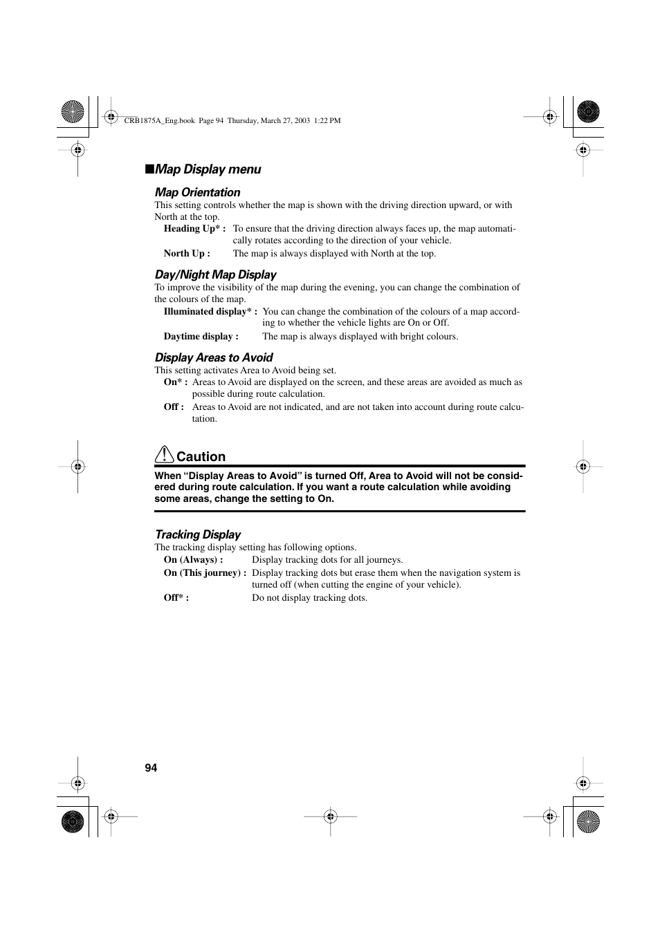 Map display menu, Caution | Pioneer AVIC700D User Manual | Page 95 / 190