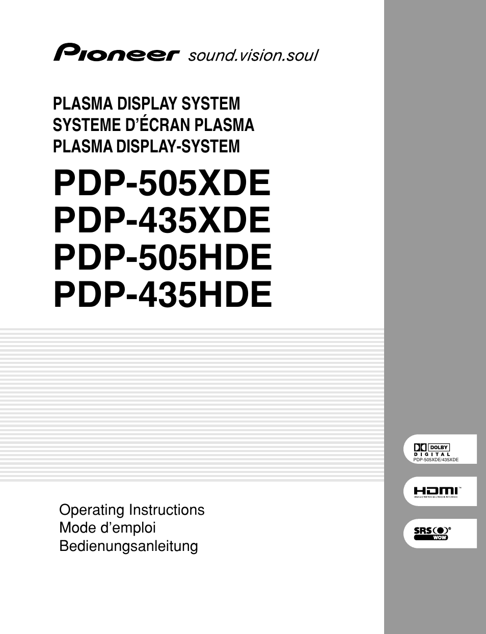 Pioneer PDP-435HDE User Manual | 176 pages