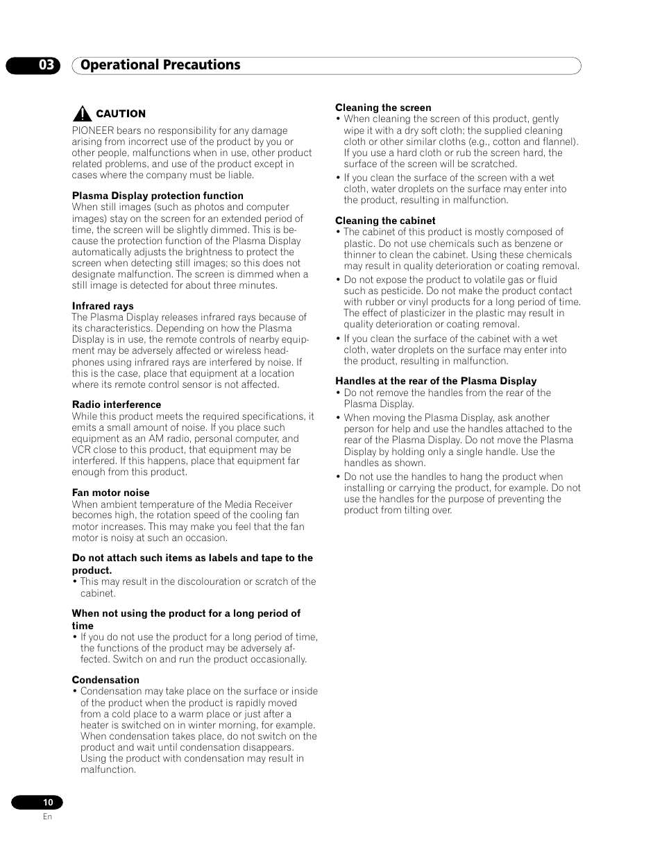 03 operational precautions | Pioneer PDP-435HDE User Manual | Page 10 / 176