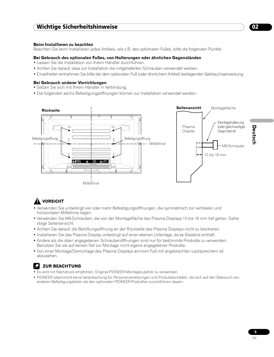 02 wichtige sicherheitshinweise | Pioneer PDP-435HDE User Manual | Page 125 / 176