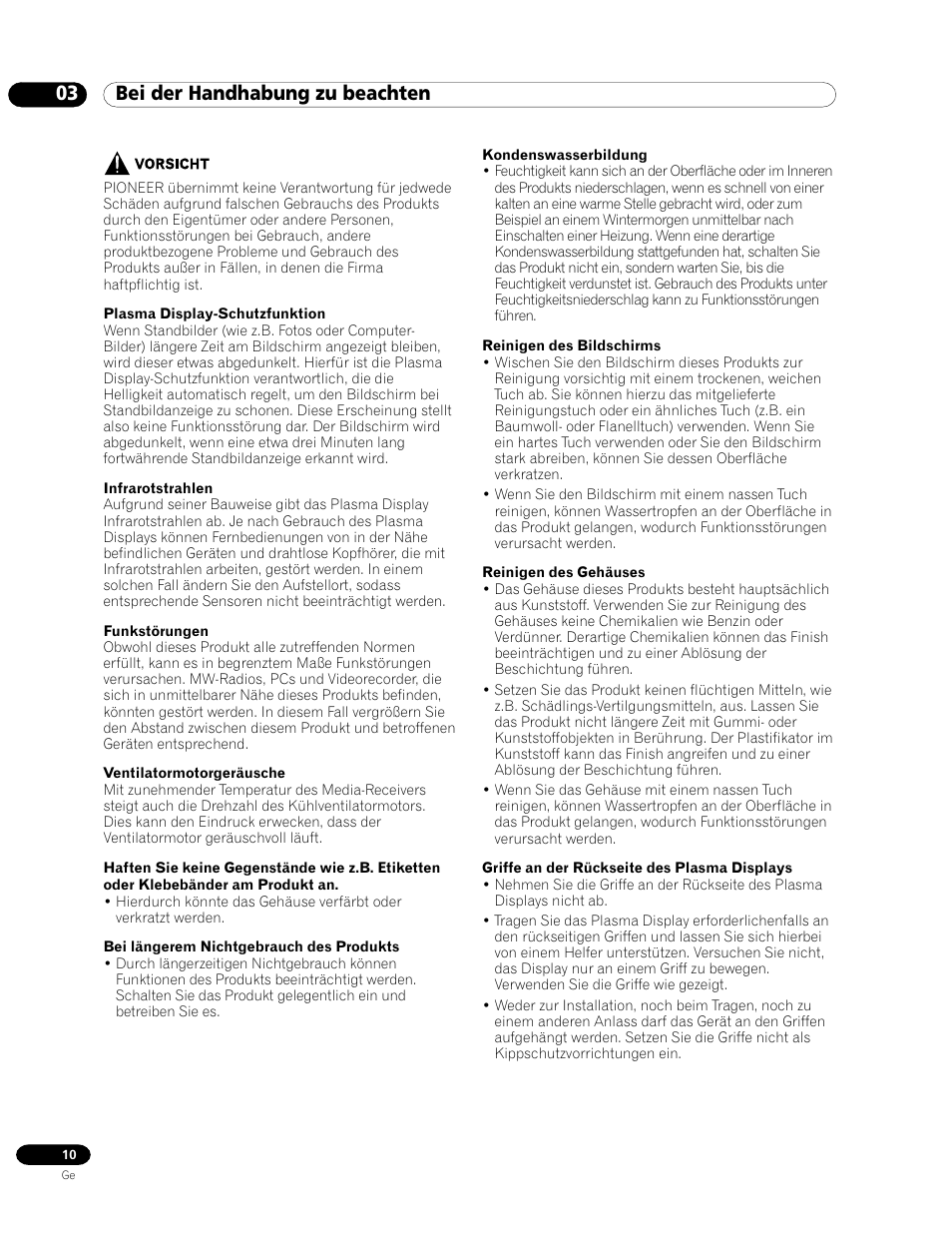 03 bei der handhabung zu beachten | Pioneer PDP-435HDE User Manual | Page 126 / 176