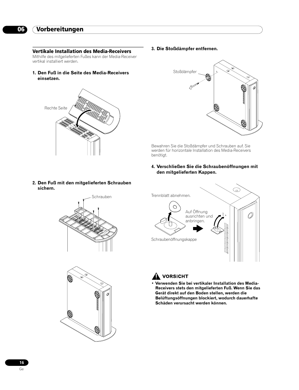 Vertikale installation des media-receivers, 06 vorbereitungen | Pioneer PDP-435HDE User Manual | Page 132 / 176