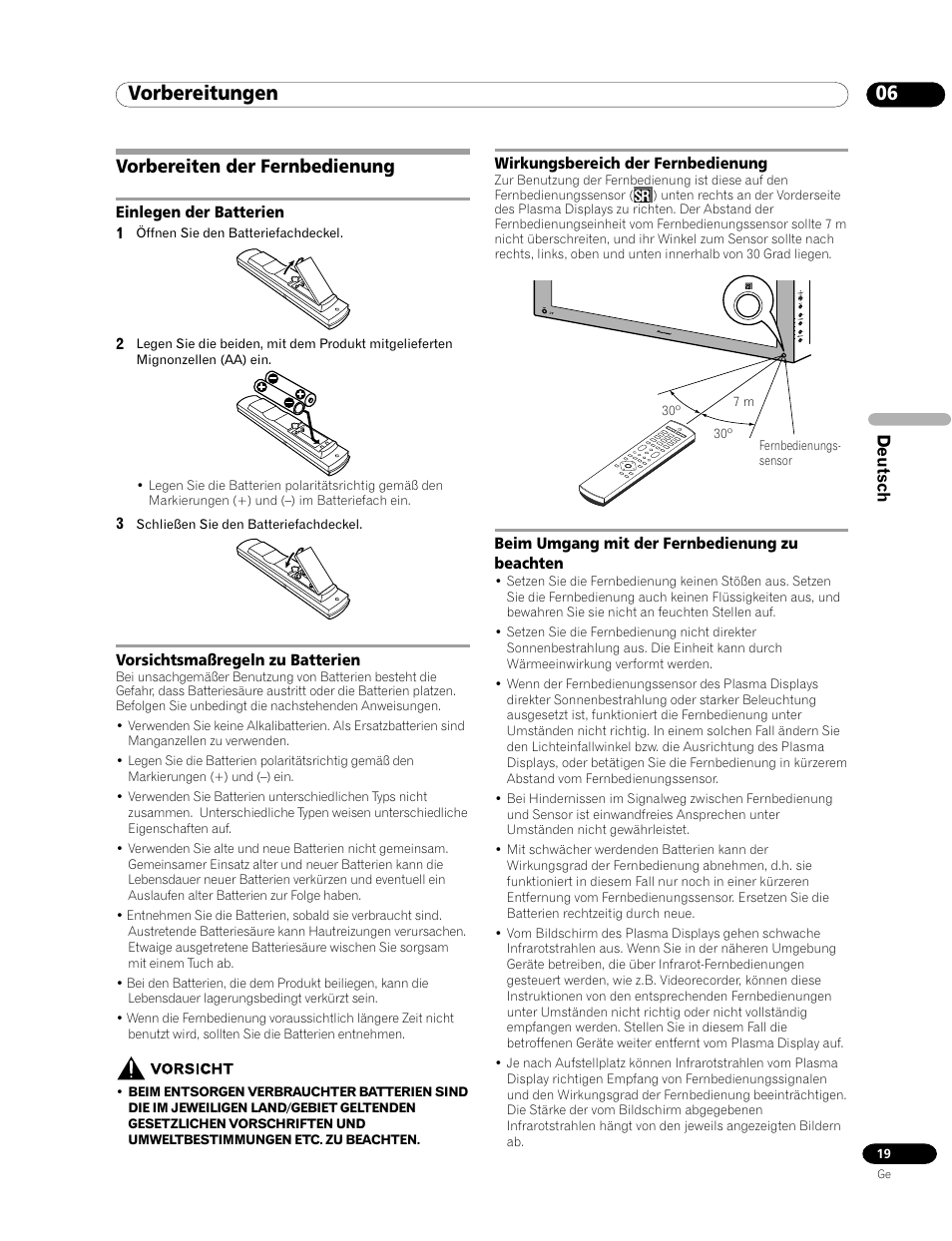 Vorbereiten der fernbedienung, 06 vorbereitungen | Pioneer PDP-435HDE User Manual | Page 135 / 176