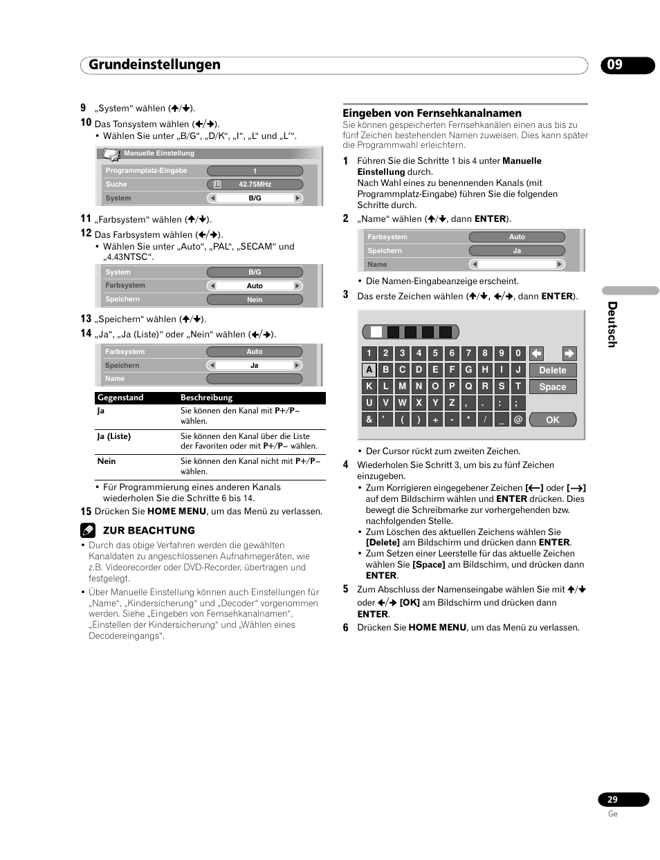 Eingeben von fernsehkanalnamen, 09 grundeinstellungen, Deutsch | Pioneer PDP-435HDE User Manual | Page 145 / 176