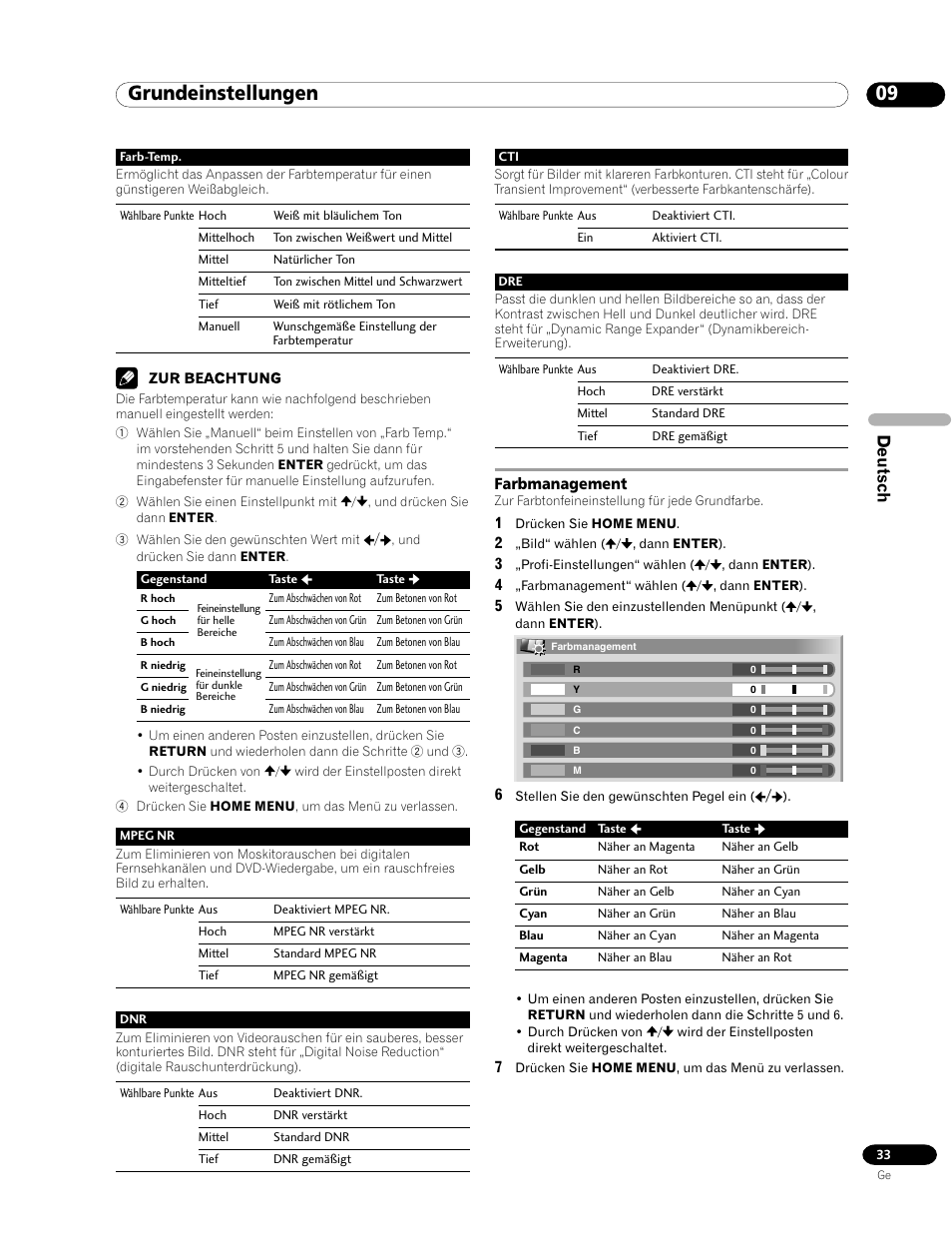 Farbmanagement, 09 grundeinstellungen, Deutsch | Pioneer PDP-435HDE User Manual | Page 149 / 176