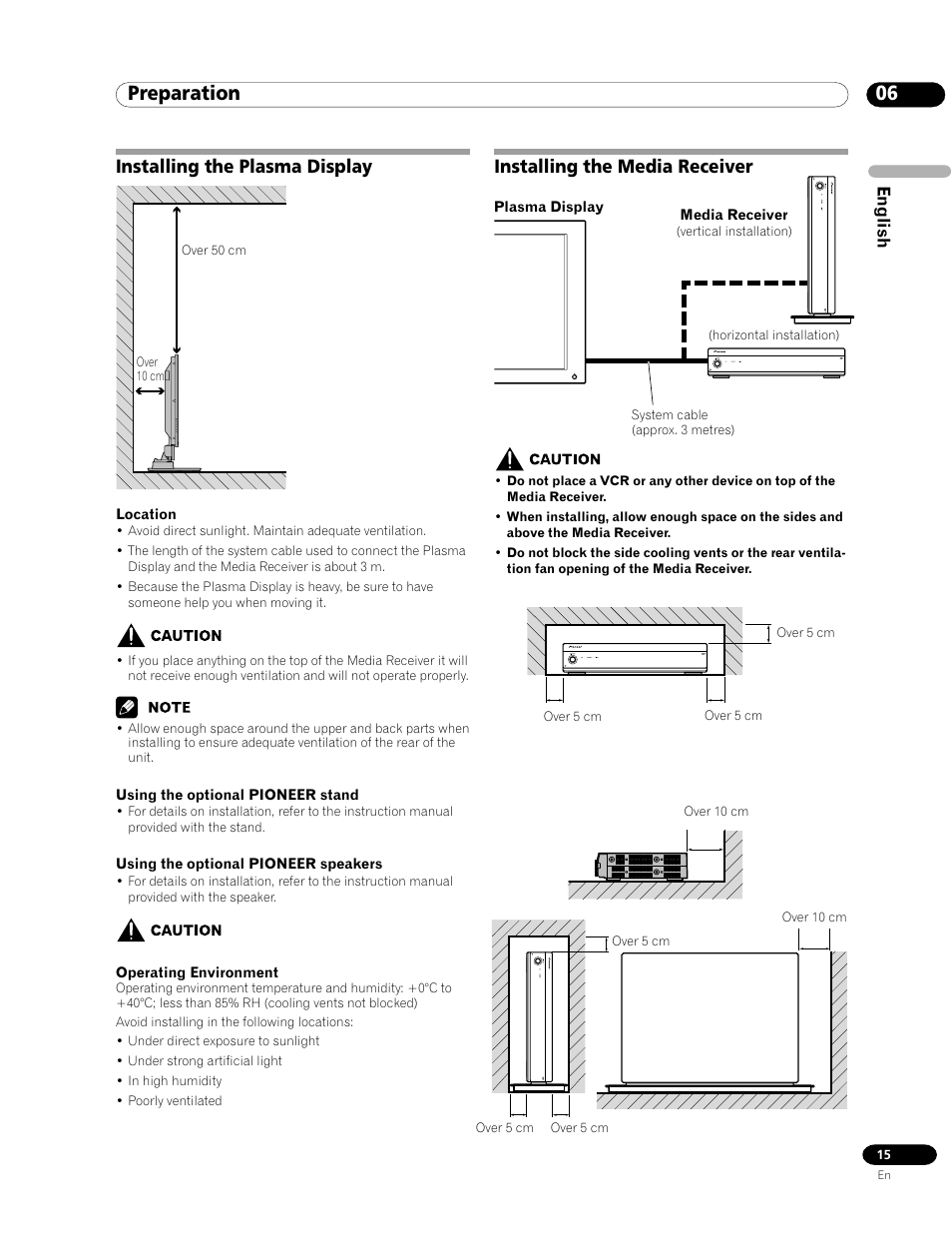 06 preparation, Installing the plasma display, Installing the media receiver | Pioneer PDP-435HDE User Manual | Page 15 / 176