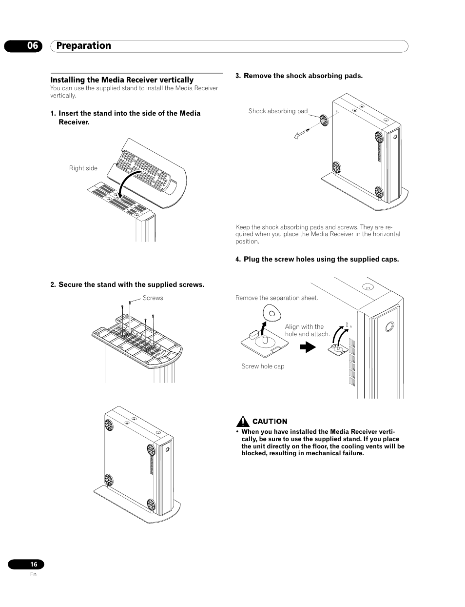 Installing the media receiver vertically, 06 preparation | Pioneer PDP-435HDE User Manual | Page 16 / 176