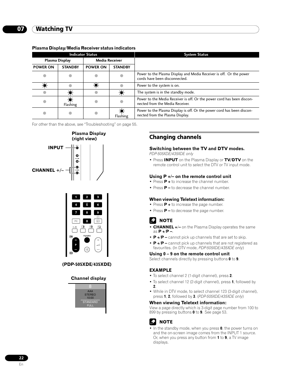Changing channels, 07 watching tv | Pioneer PDP-435HDE User Manual | Page 22 / 176