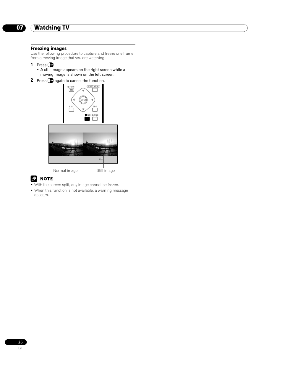 Freezing images, 07 watching tv | Pioneer PDP-435HDE User Manual | Page 26 / 176