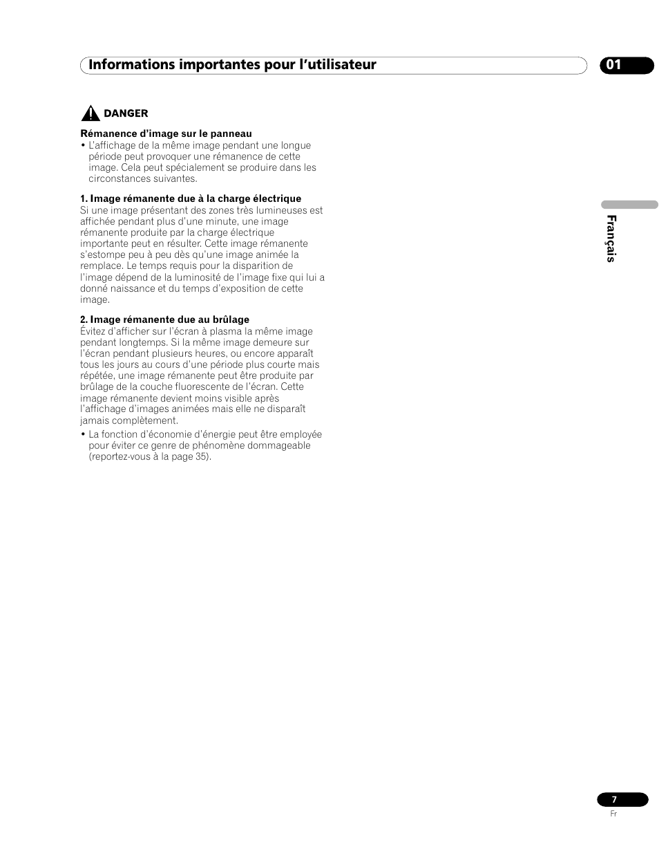 01 informations importantes pour l’utilisateur | Pioneer PDP-435HDE User Manual | Page 65 / 176