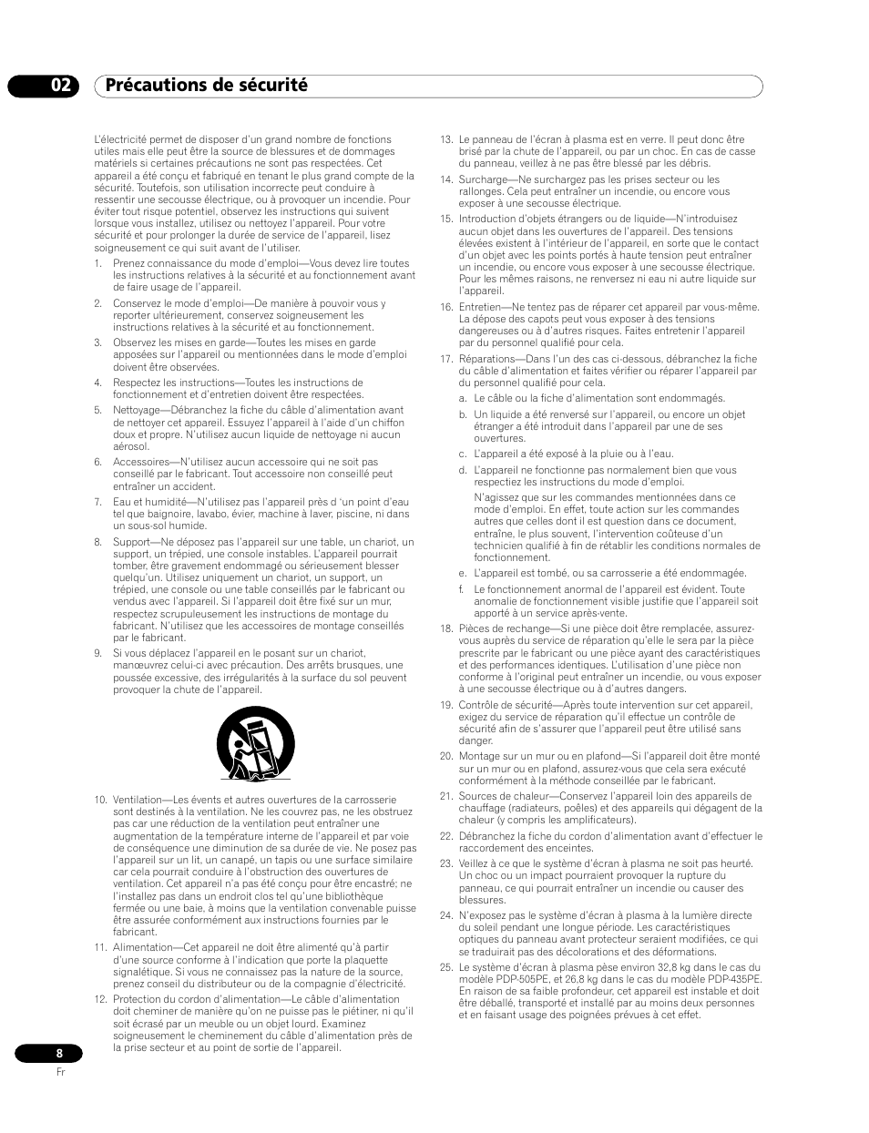 02 précautions de sécurité | Pioneer PDP-435HDE User Manual | Page 66 / 176