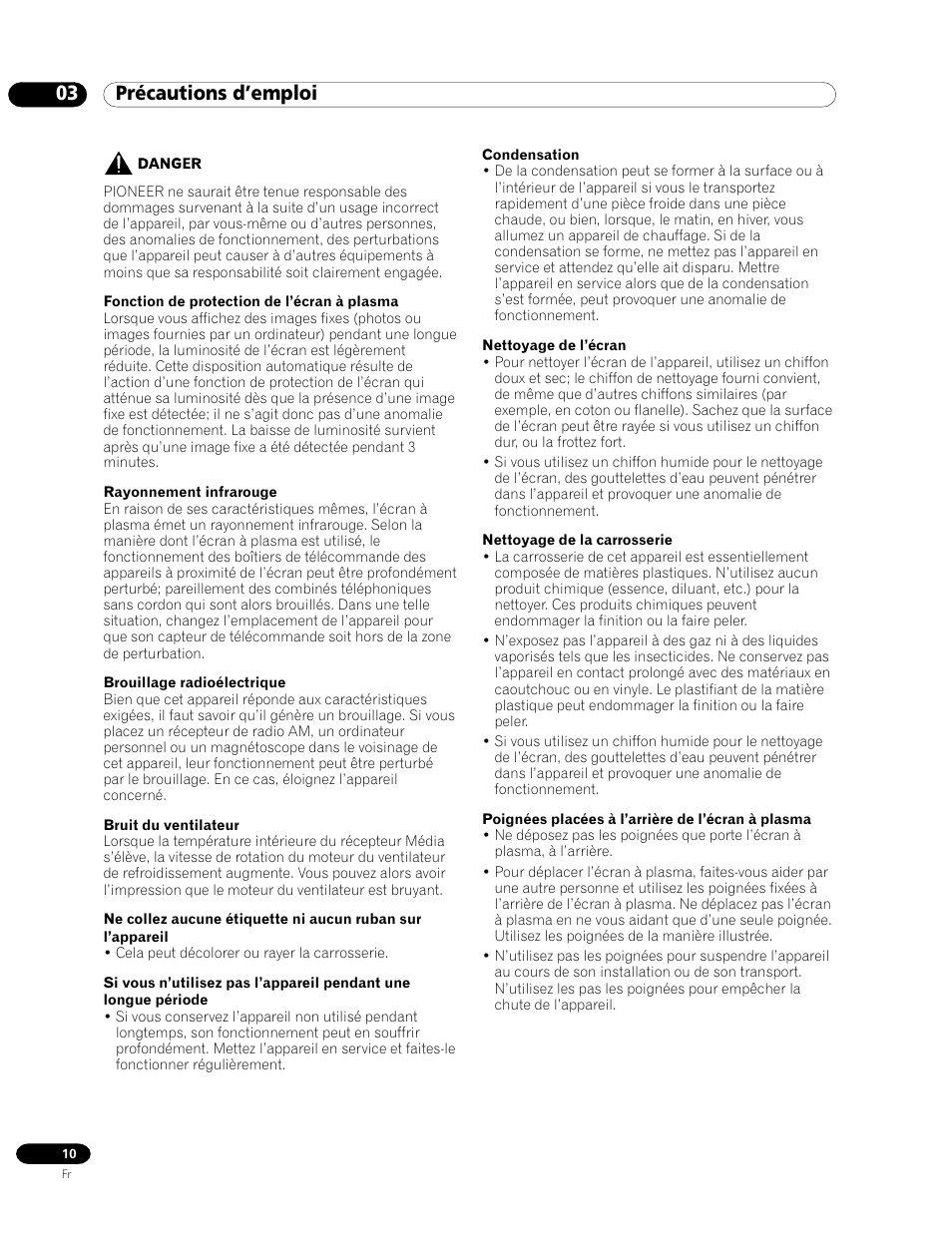 03 précautions d’emploi | Pioneer PDP-435HDE User Manual | Page 68 / 176