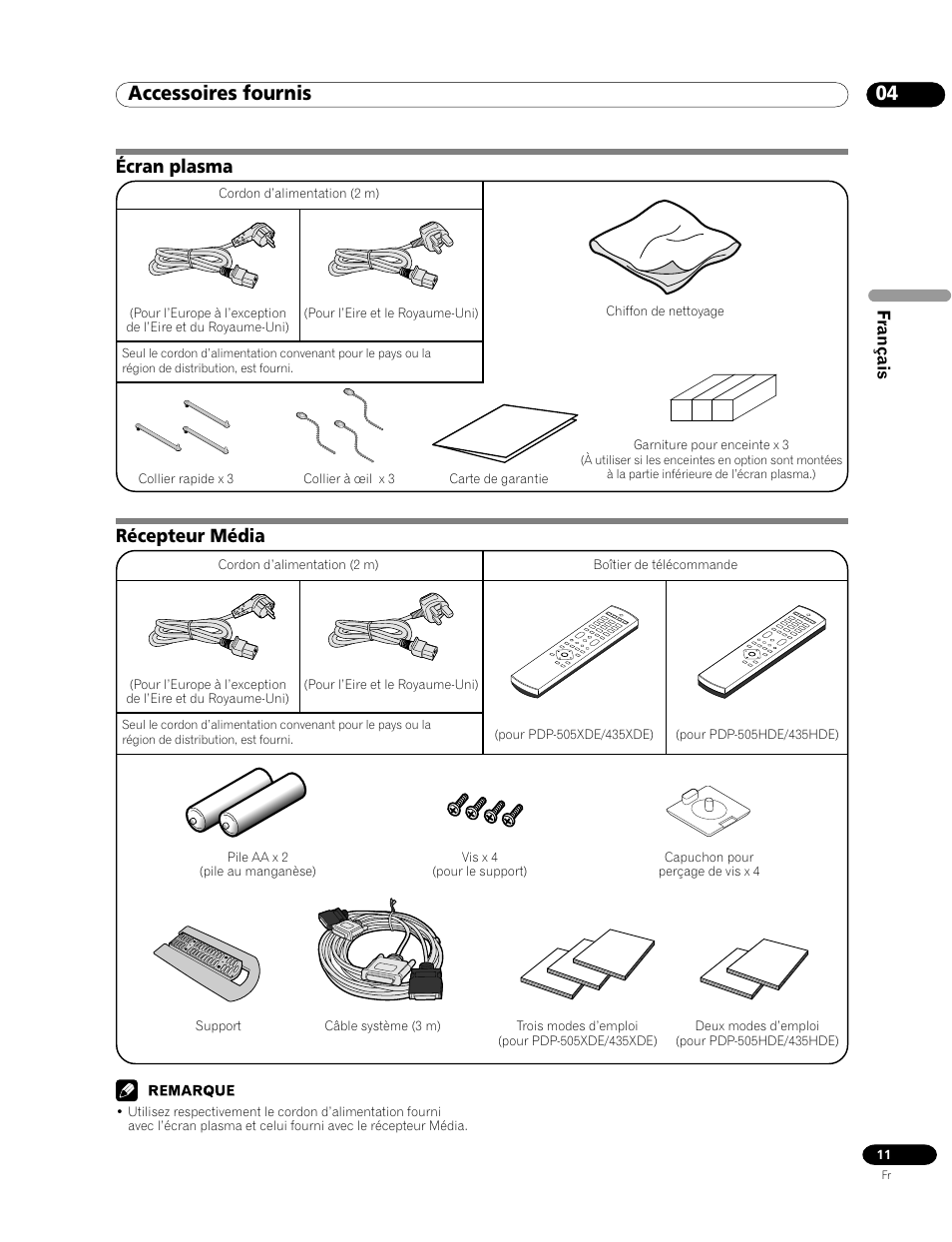 04 accessoires fournis, Écran plasma récepteur média, Récepteur média | Écran plasma | Pioneer PDP-435HDE User Manual | Page 69 / 176