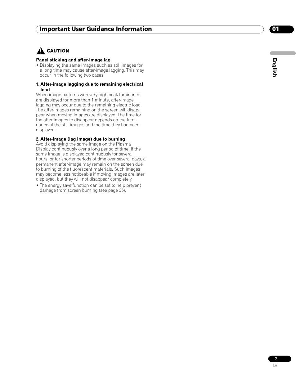 01 important user guidance information | Pioneer PDP-435HDE User Manual | Page 7 / 176