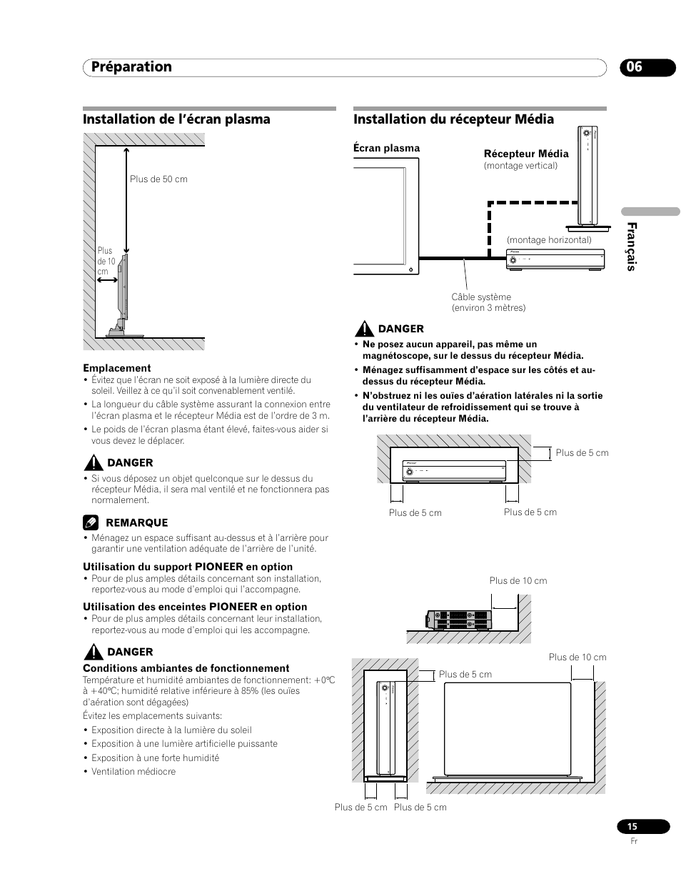 06 préparation, Installation de l’écran plasma, Installation du récepteur média | Pioneer PDP-435HDE User Manual | Page 73 / 176