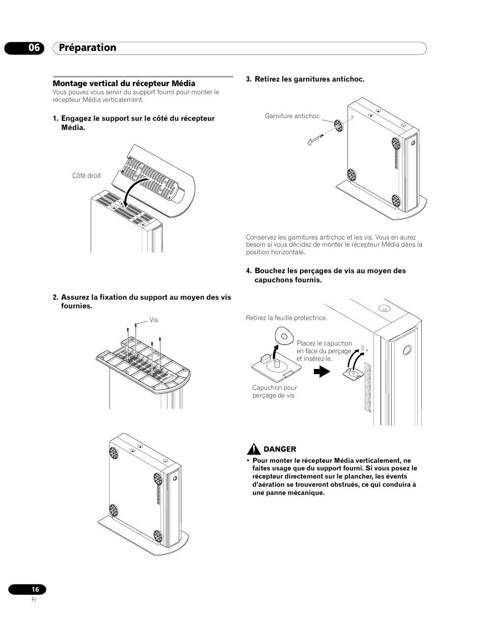 Montage vertical du récepteur média, 06 préparation | Pioneer PDP-435HDE User Manual | Page 74 / 176