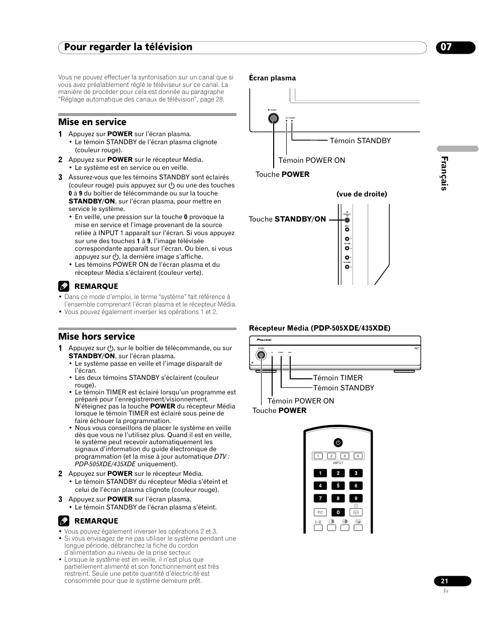 07 pour regarder la télévision, Mise en service mise hors service, Mise en service | Mise hors service | Pioneer PDP-435HDE User Manual | Page 79 / 176