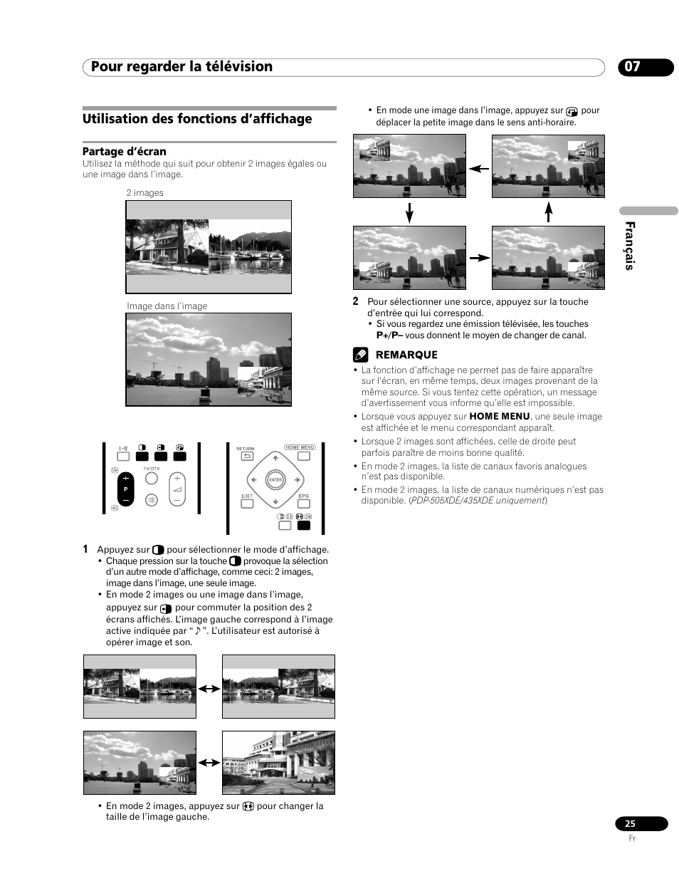 Utilisation des fonctions d’affichage, Partage d’écran, 07 pour regarder la télévision | Pioneer PDP-435HDE User Manual | Page 83 / 176