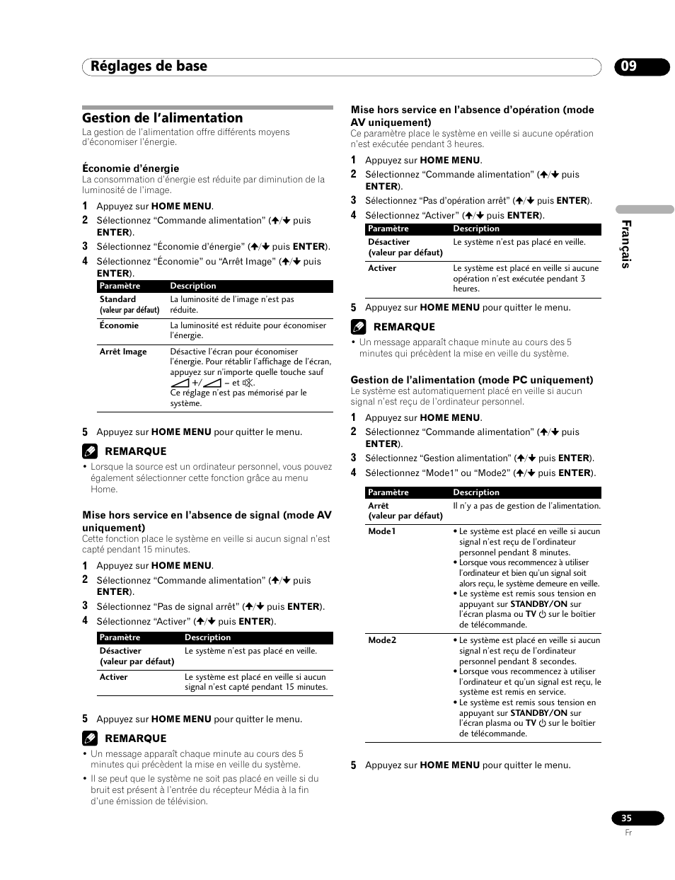 Gestion de l’alimentation, 09 réglages de base | Pioneer PDP-435HDE User Manual | Page 93 / 176