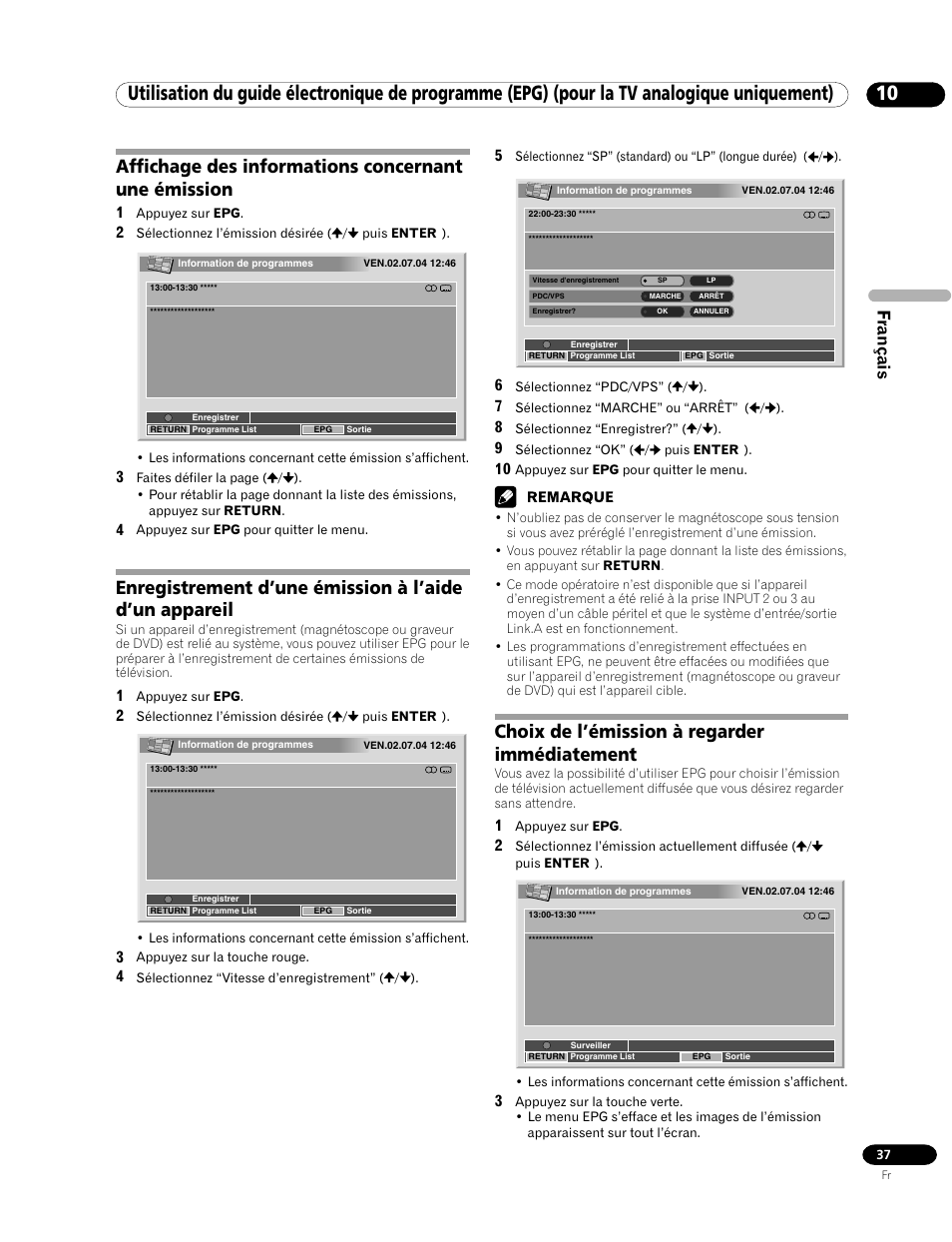 Affichage des informations concernant une émission, Choix de l’émission à regarder immédiatement, Français | Pioneer PDP-435HDE User Manual | Page 95 / 176