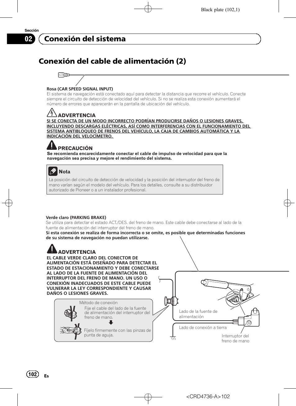 Conexión del cable de alimentación (2), 02 conexión del sistema | Pioneer AVIC-F50BT User Manual | Page 102 / 180