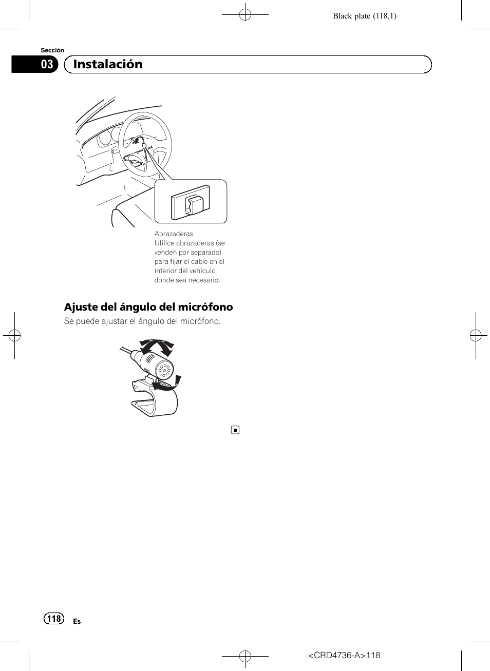 Ajuste del ángulo del micrófono 118, 03 instalación | Pioneer AVIC-F50BT User Manual | Page 118 / 180