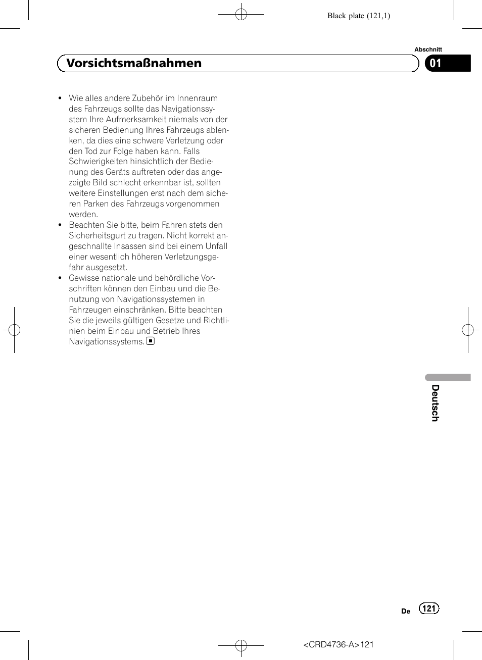 01 vorsichtsmaßnahmen | Pioneer AVIC-F50BT User Manual | Page 121 / 180