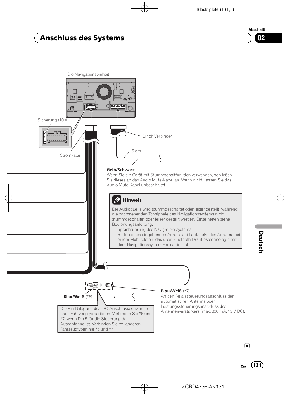 02 anschluss des systems | Pioneer AVIC-F50BT User Manual | Page 131 / 180