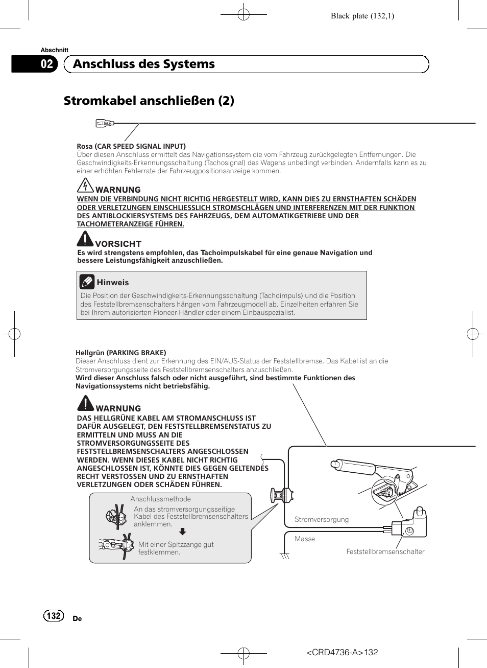 Stromkabel anschließen (2), 02 anschluss des systems | Pioneer AVIC-F50BT User Manual | Page 132 / 180