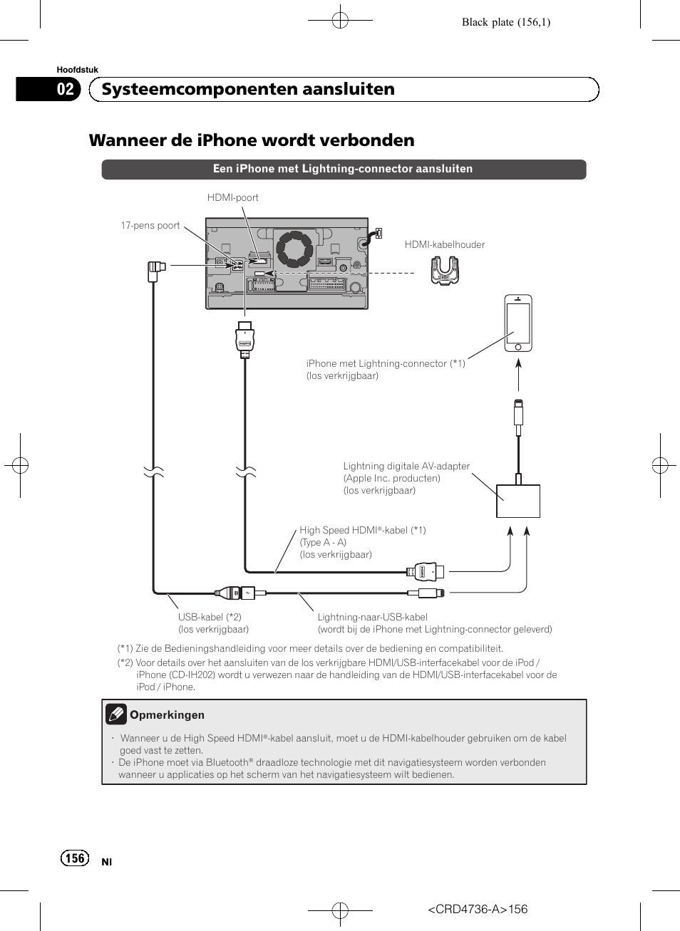 Wanneer de iphone wordt verbonden, 02 systeemcomponenten aansluiten | Pioneer AVIC-F50BT User Manual | Page 156 / 180