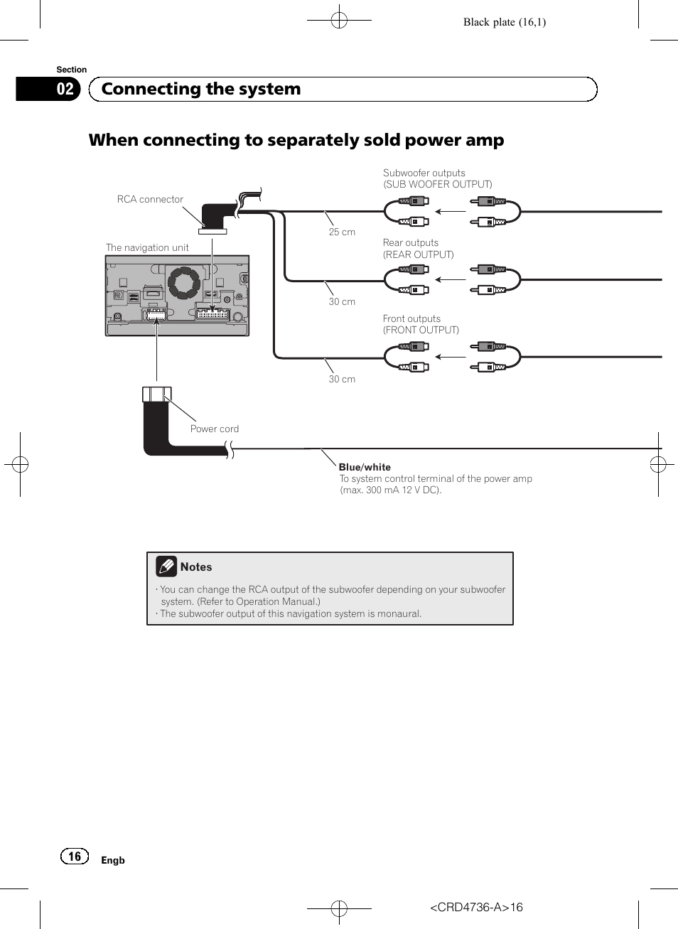 When connecting to separately sold power, When connecting to separately sold power amp, 02 connecting the system | Pioneer AVIC-F50BT User Manual | Page 16 / 180