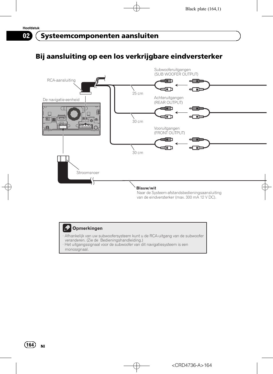 Bij aansluiting op een los verkrijgbare, Eindversterker, 02 systeemcomponenten aansluiten | Pioneer AVIC-F50BT User Manual | Page 164 / 180