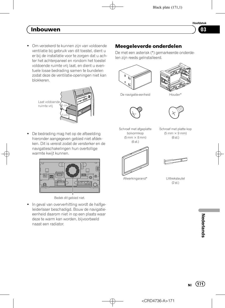 Meegeleverde onderdelen 171, 03 inbouwen, Meegeleverde onderdelen | Pioneer AVIC-F50BT User Manual | Page 171 / 180