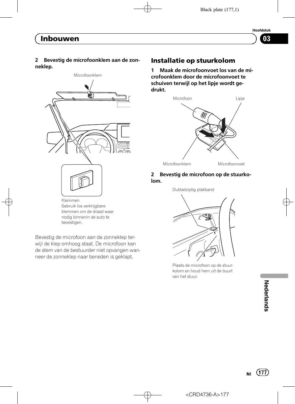 Installatie op stuurkolom 177, 03 inbouwen, Installatie op stuurkolom | Pioneer AVIC-F50BT User Manual | Page 177 / 180