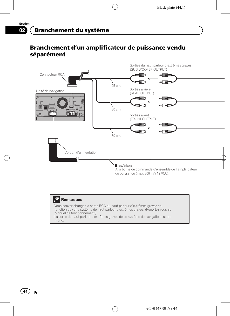 Branchement d, Un amplificateur de, Puissance vendu séparément | 02 branchement du système | Pioneer AVIC-F50BT User Manual | Page 44 / 180