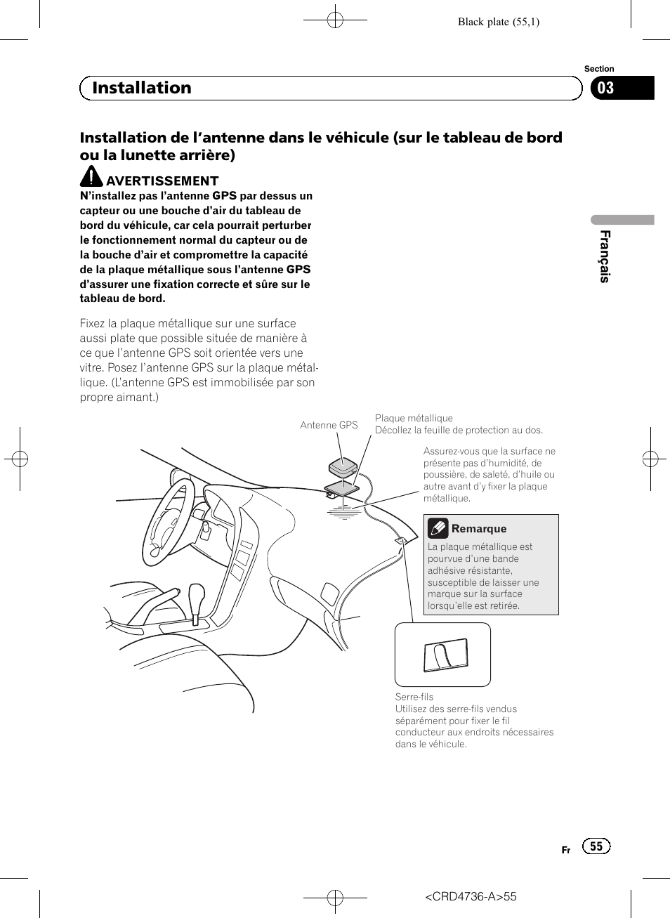 Installation de l’antenne dans le, 03 installation | Pioneer AVIC-F50BT User Manual | Page 55 / 180