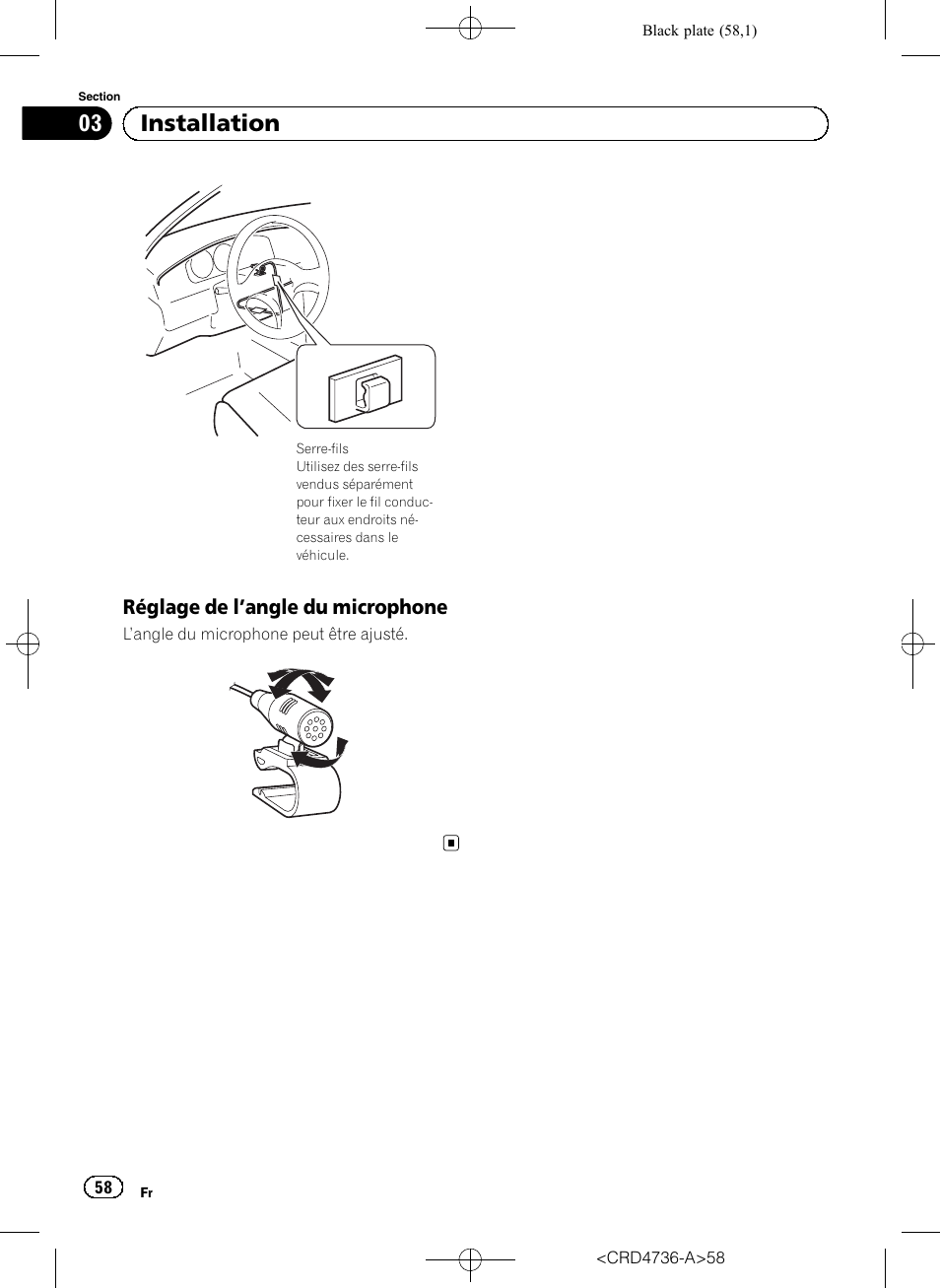 Réglage de l’angle du microphone 58, 03 installation | Pioneer AVIC-F50BT User Manual | Page 58 / 180