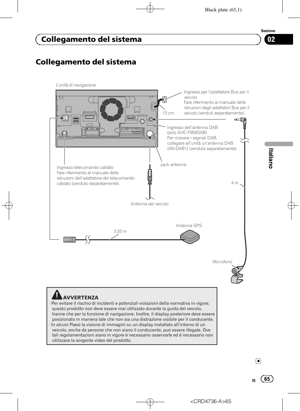 Collegamento del sistema, 02 collegamento del sistema | Pioneer AVIC-F50BT User Manual | Page 65 / 180