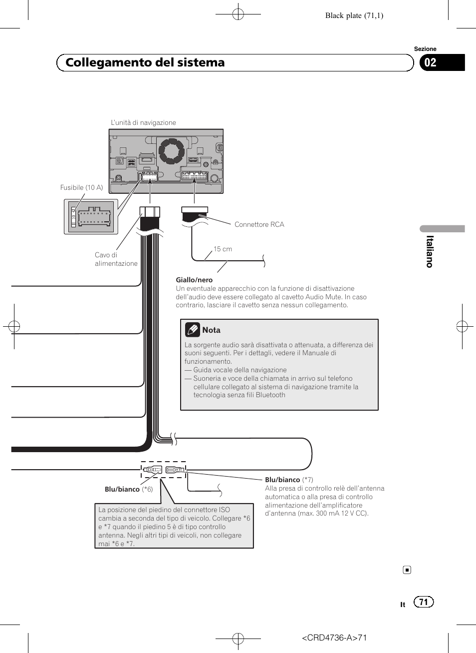 02 collegamento del sistema | Pioneer AVIC-F50BT User Manual | Page 71 / 180