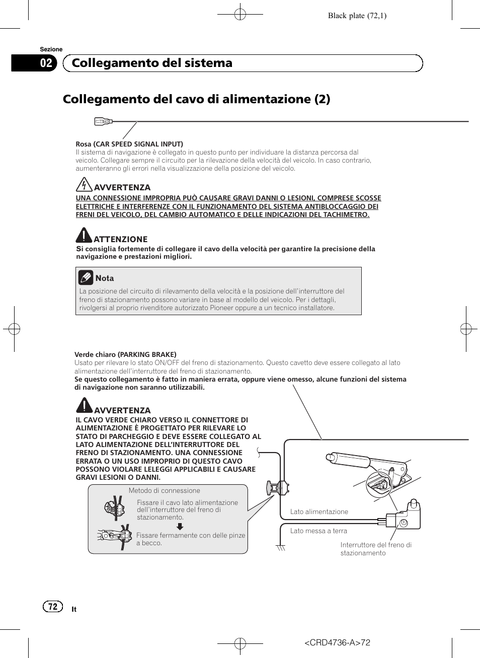 Collegamento del cavo di alimentazione, Collegamento del cavo di alimentazione (2), 02 collegamento del sistema | Pioneer AVIC-F50BT User Manual | Page 72 / 180