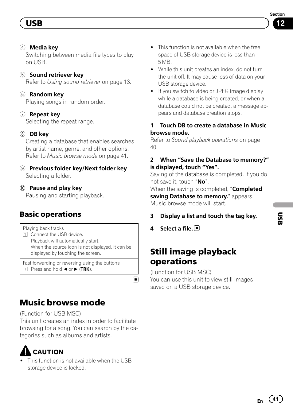 Music browse mode, Still image playback operations, Basic operations | Pioneer AVH-X2600BT User Manual | Page 41 / 100