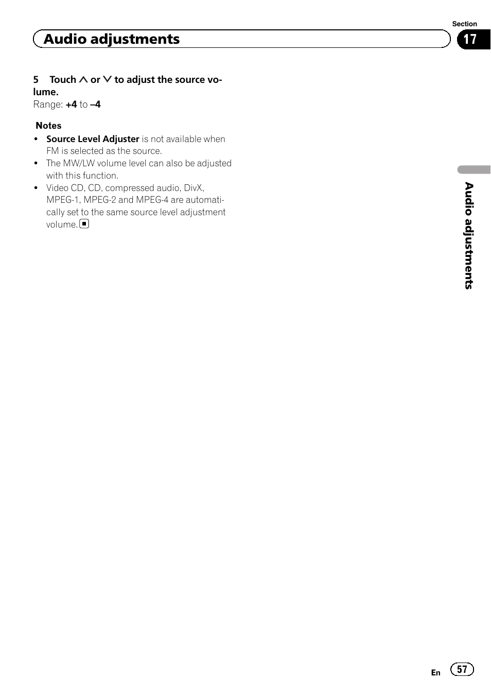 Audio adjustments | Pioneer AVH-X2600BT User Manual | Page 57 / 100