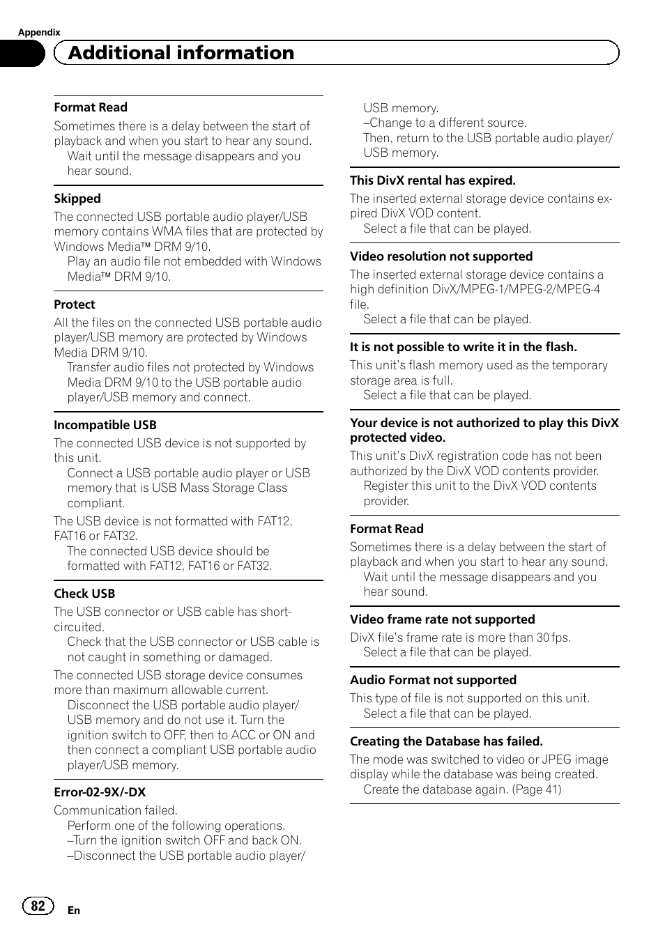 Additional information | Pioneer AVH-X2600BT User Manual | Page 82 / 100
