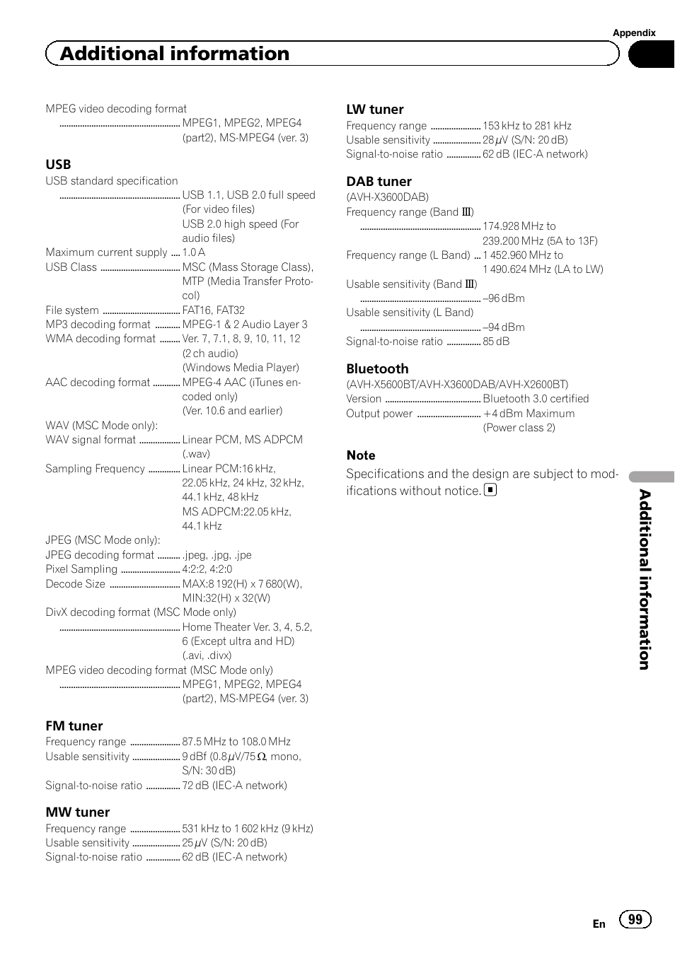 Additional information | Pioneer AVH-X2600BT User Manual | Page 99 / 100