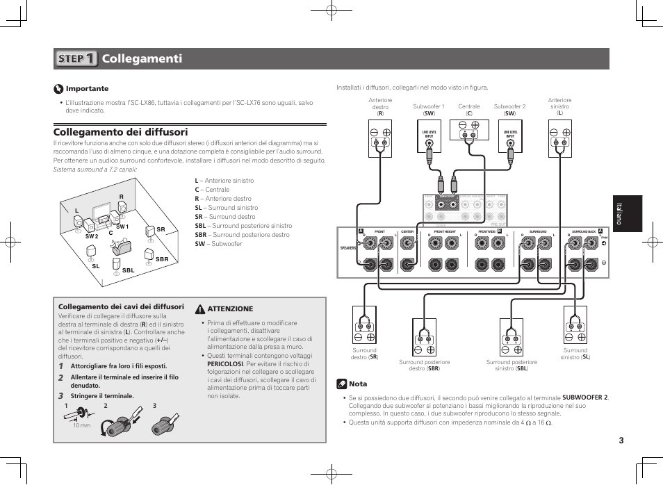 Collegamenti, Collegamento dei diffusori | Pioneer SC-LX76-S User Manual | Page 21 / 48