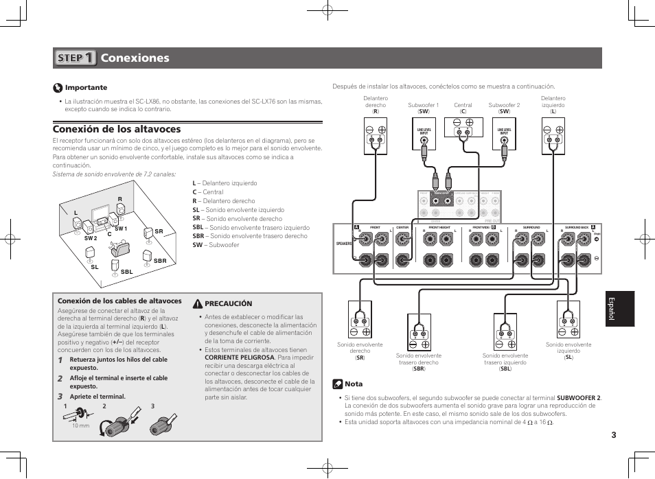 Conexiones, Conexión de los altavoces | Pioneer SC-LX76-S User Manual | Page 33 / 48