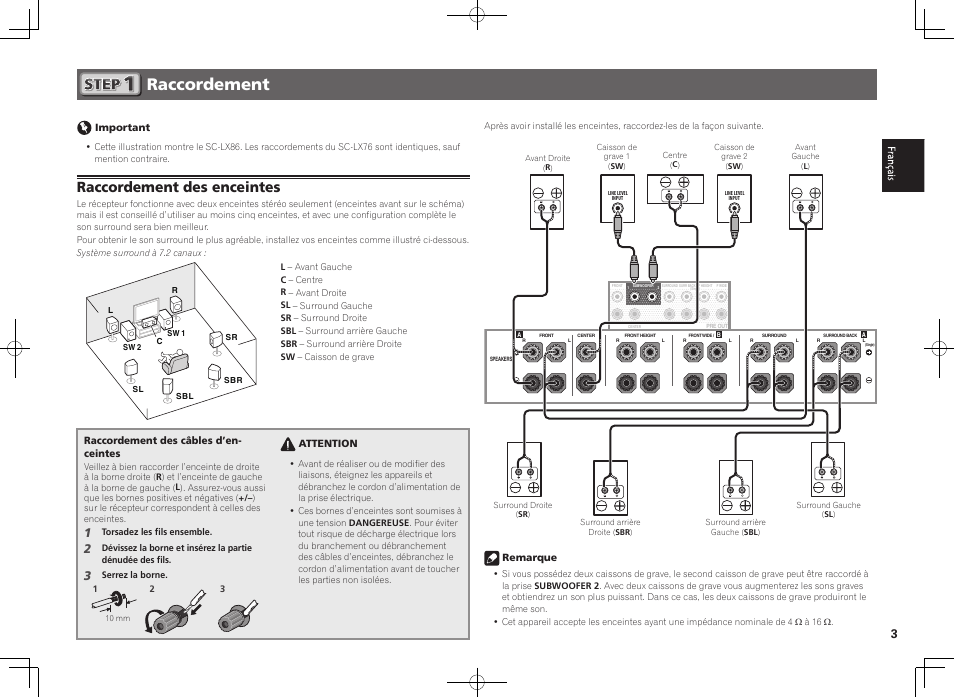 Raccordement, Raccordement des enceintes | Pioneer SC-LX76-S User Manual | Page 9 / 48