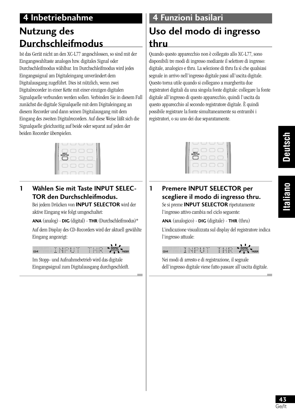 Nutzung des durchschleifmodus, Uso del modo di ingresso thru | Pioneer PDR-L77 User Manual | Page 103 / 122