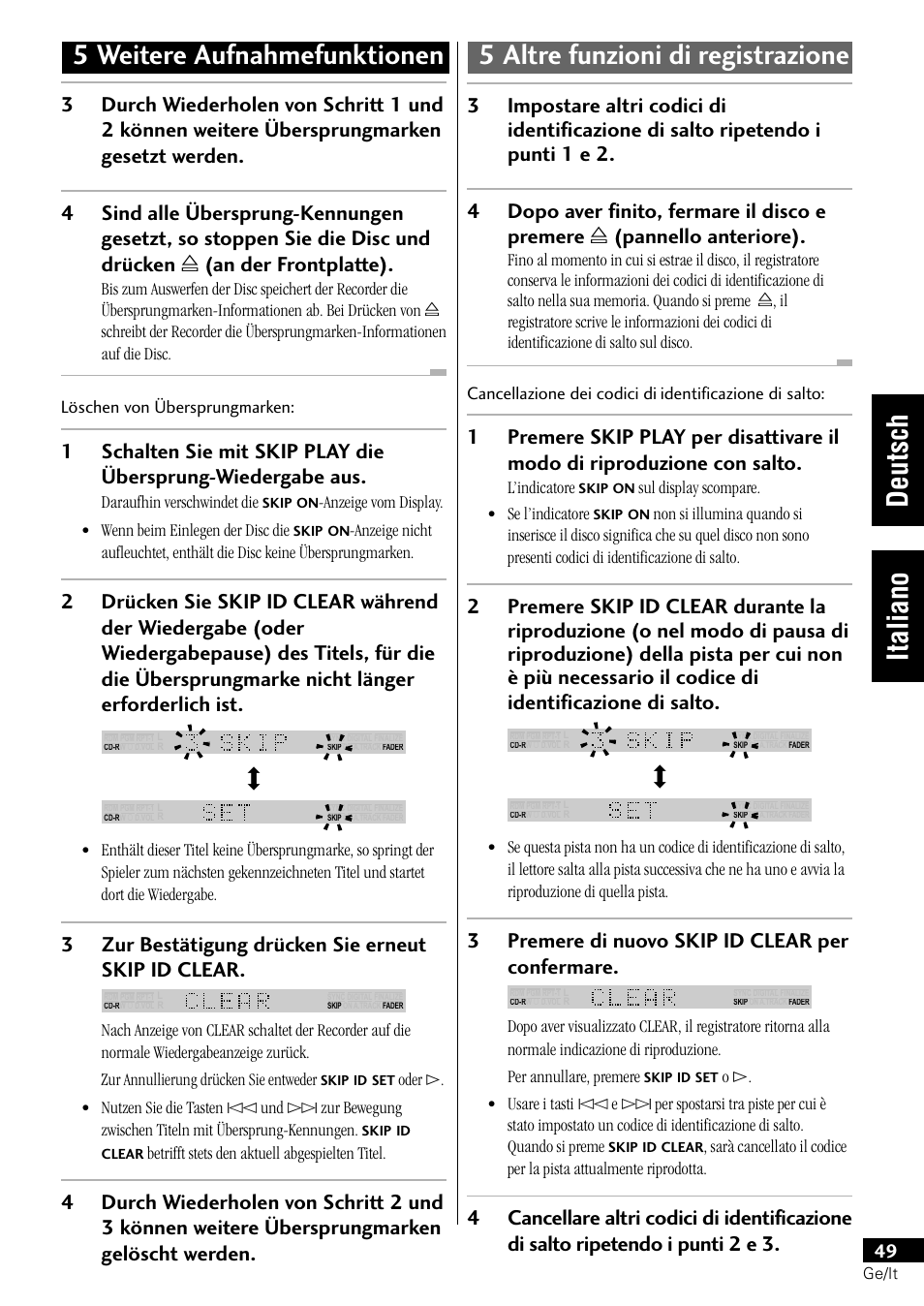 3premere di nuovo skip id clear per confermare, 3zur bestätigung drücken sie erneut skip id clear | Pioneer PDR-L77 User Manual | Page 109 / 122